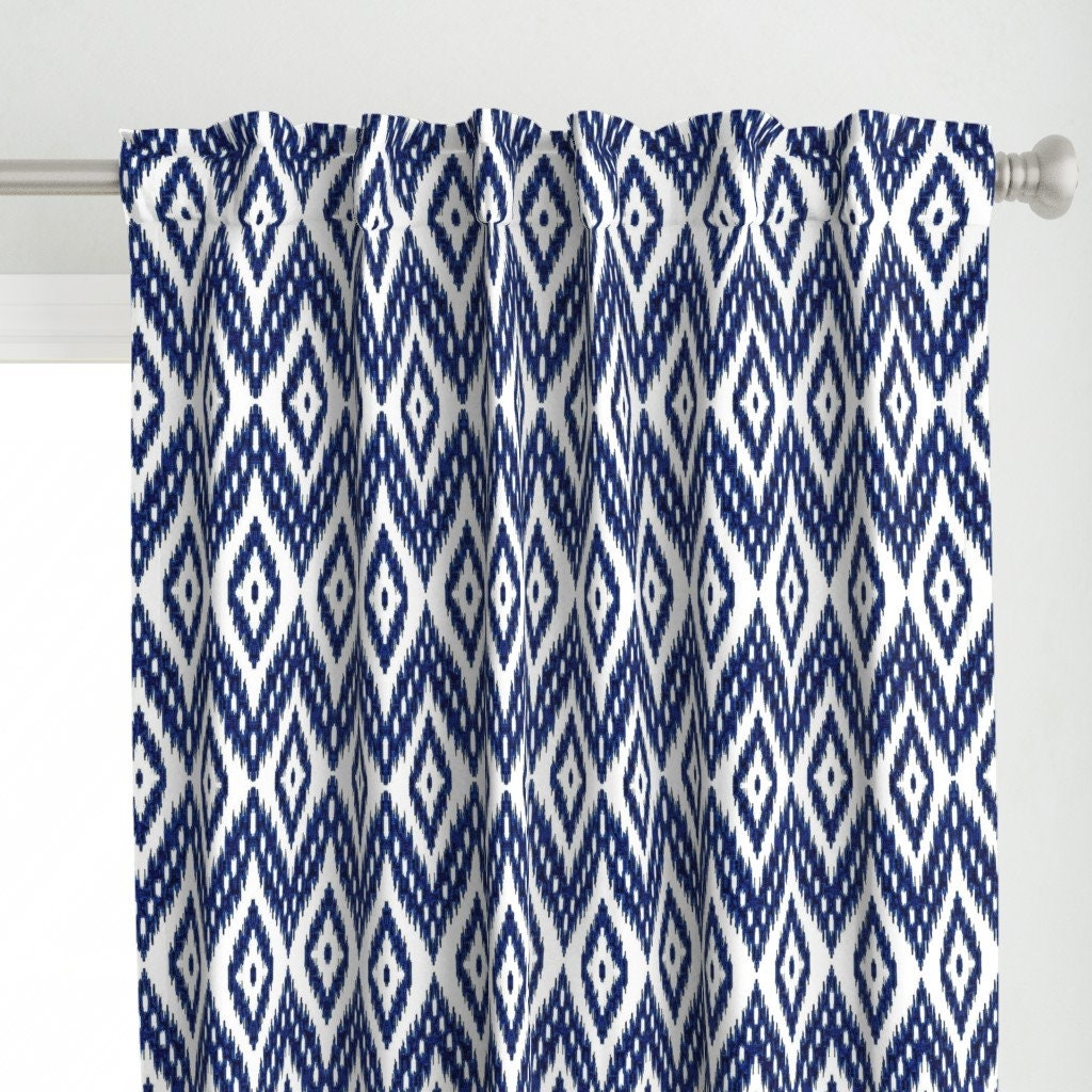 Ikat Curtain Panel Ikat Navy Blue by Etienne Diamonds Etsy