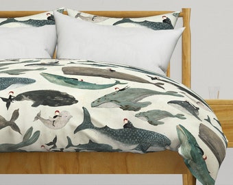 Whales Bedding - Tara The Whale Rider by katherine_quinn - Diving Whale Rider Swim Cotton Sateen Duvet Cover OR Pillow Shams by Spoonflower