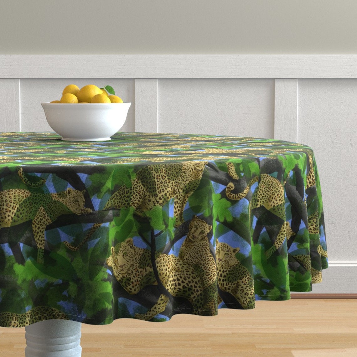 Leopard Print Round Tablecloth Lazy Leopards by Vinpauld Etsy