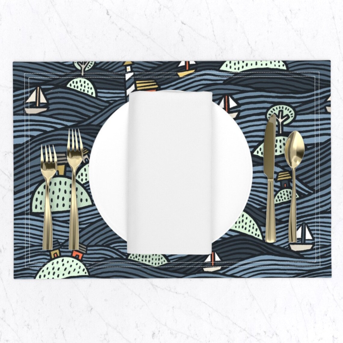 Boats Placemats set of 2 Islands on the Lake by Etsy