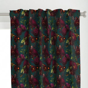 Vintage Flowers Curtain Panel - Before Midnight by utart - Moody Floral Victorian Roses Dark Floral Custom Curtain Panel by Spoonflower