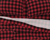 Red And Black Plaid Sheets - The Happy Camper by littlearrowdesign - Buffalo Plaid Check Cotton Sateen Sheet Set Bedding by Spoonflower