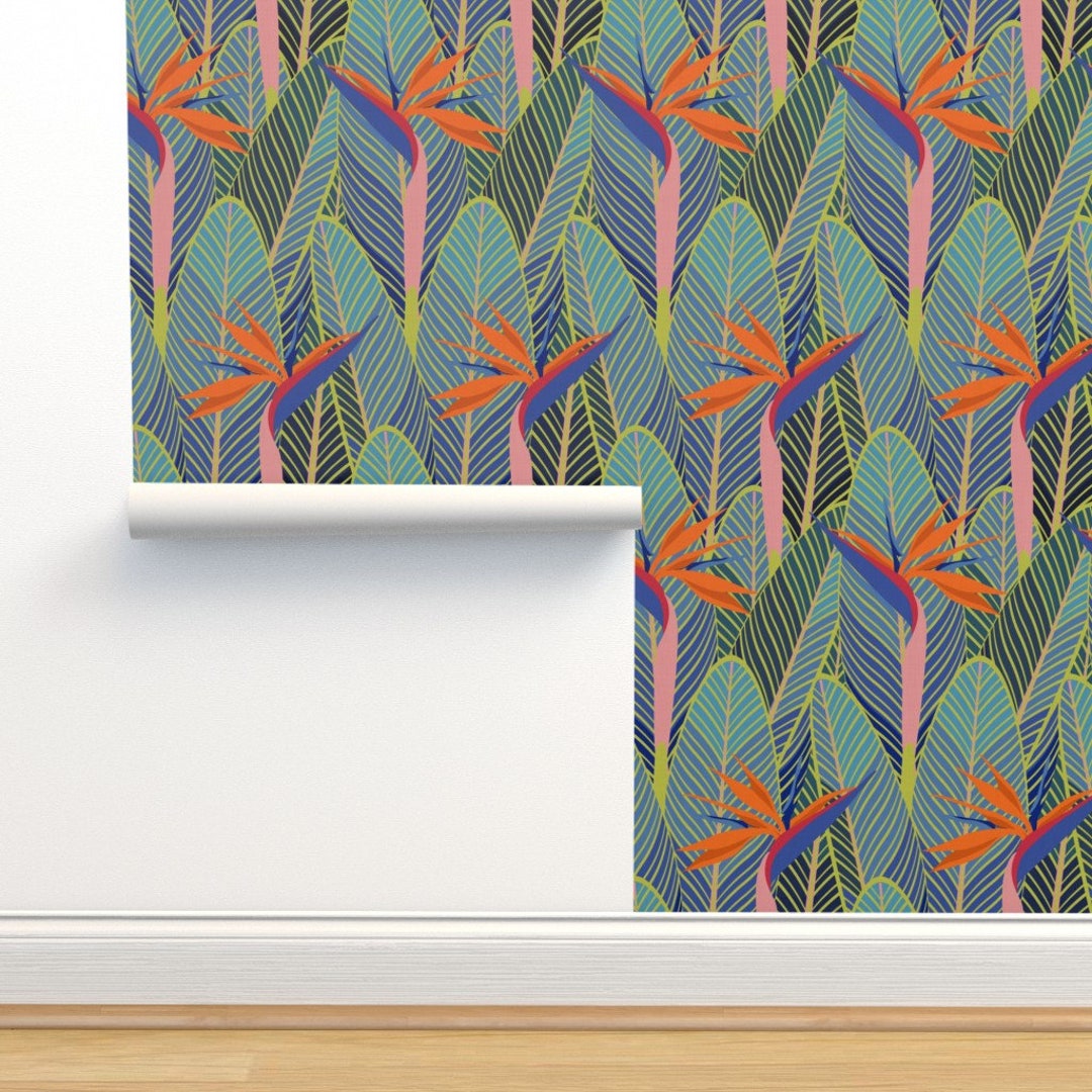 Bird of Paradise Non-pasted Wallpaper Tropical Colorful Pink - Tropical ...