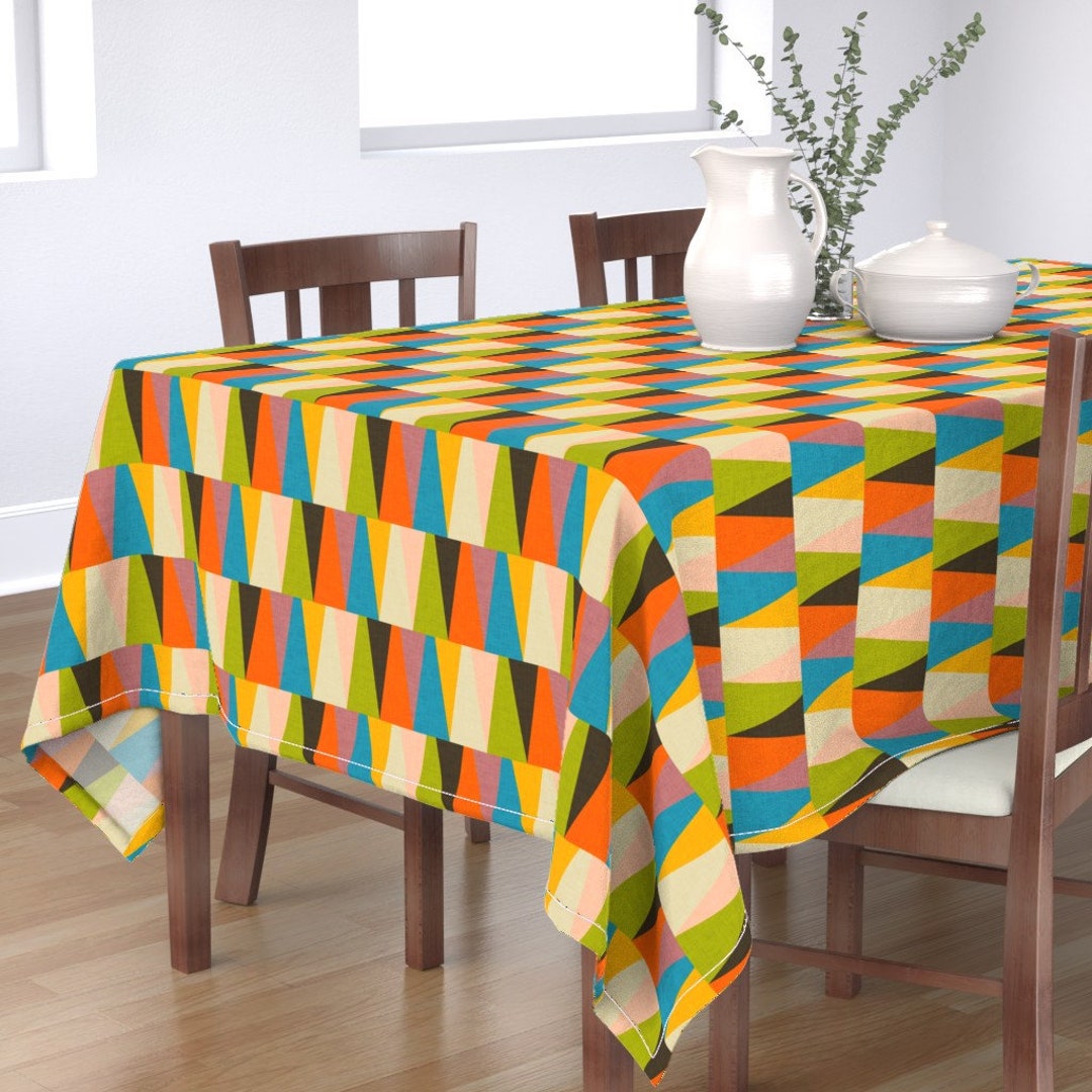 Retro Tablecloth Retro Color Block Triangle Color Happy by Etsy