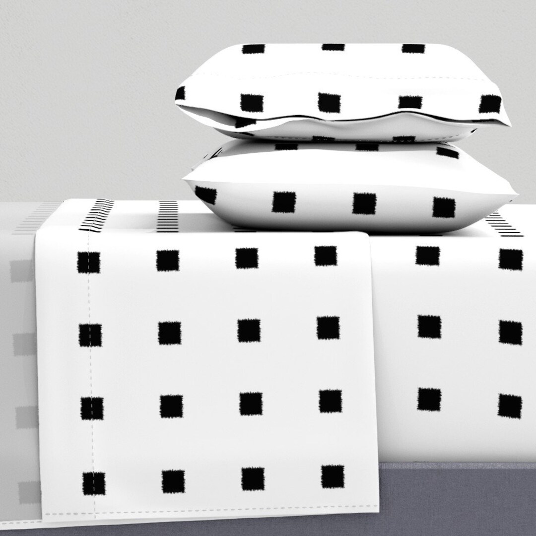 Black and White Sheets Black Squares on White by Etienne Geometric