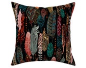 Dark Feathers Throw Pillow - Feathers by sarah_treu - Nature Birds Feathers Watercolor Tribal 18 quot x18 quot Square Throw Pillow by Spoonflower