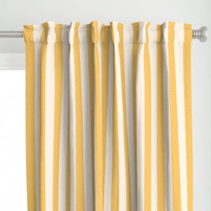 Lemon Yellow Stripe Curtain Panel - Wide Stripe by paisleyanddot_llc - Amalfi Pool Stripe Cabana Stripe Custom Curtain Panel by Spoonflower