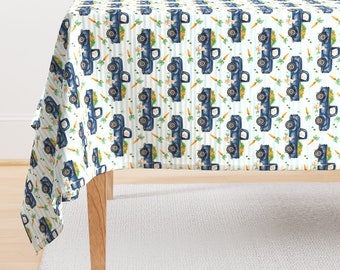 Bunny Truck Tablecloth - Light Blue Stripe 2021 Bunny Truck by twodreamsshop - Easter Carrots Cute Cotton Sateen Tablecloth by Spoonflower