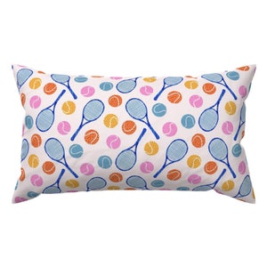 Colorful Tennis Accent Pillow - Lets Play Tennis by odette_blomberg - Court Sport Exercise Rectangle Lumbar Throw Pillow by Spoonflower