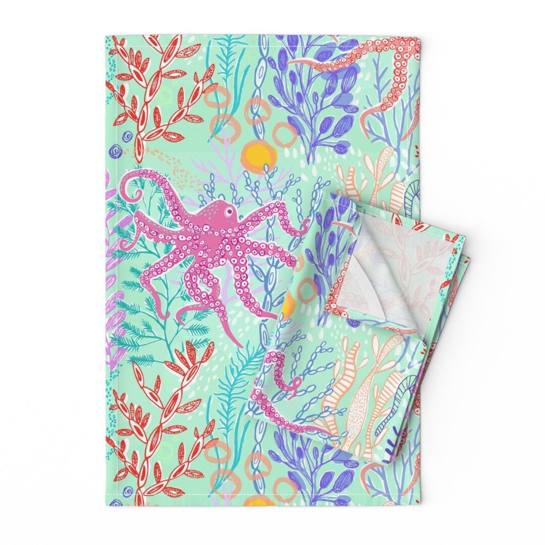 Nautical Tea Towels set of 2 Octopus Garden by C_manning Summer Octopus