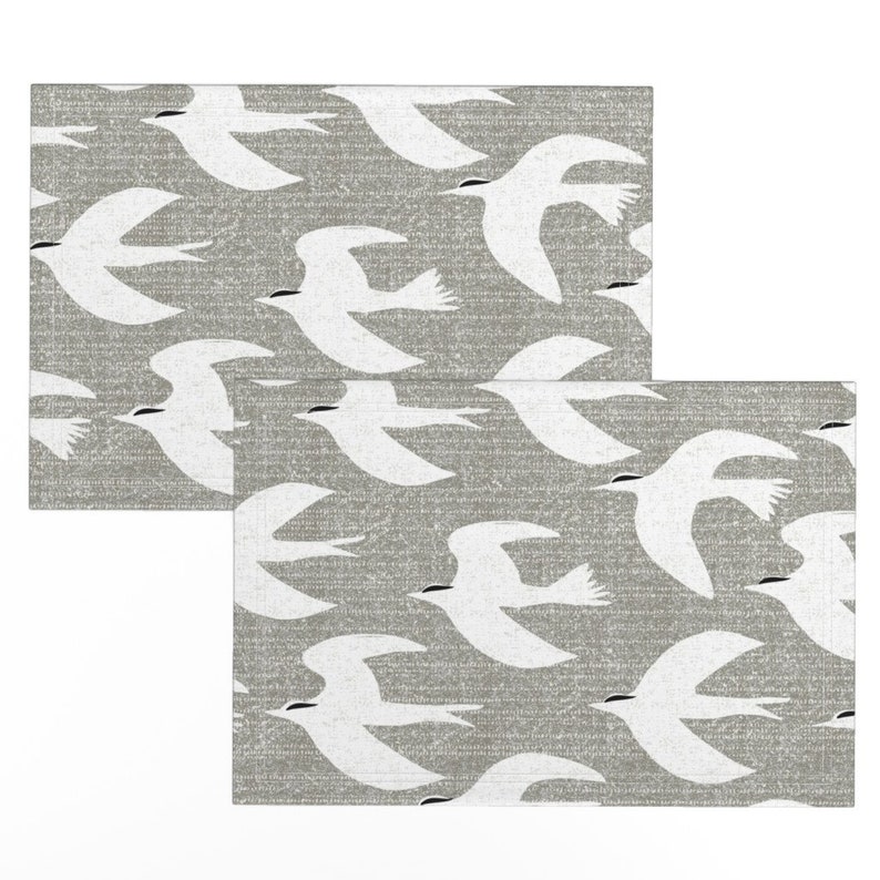 Gray and White Placemats set of 2 Arctic Tern by Etsy