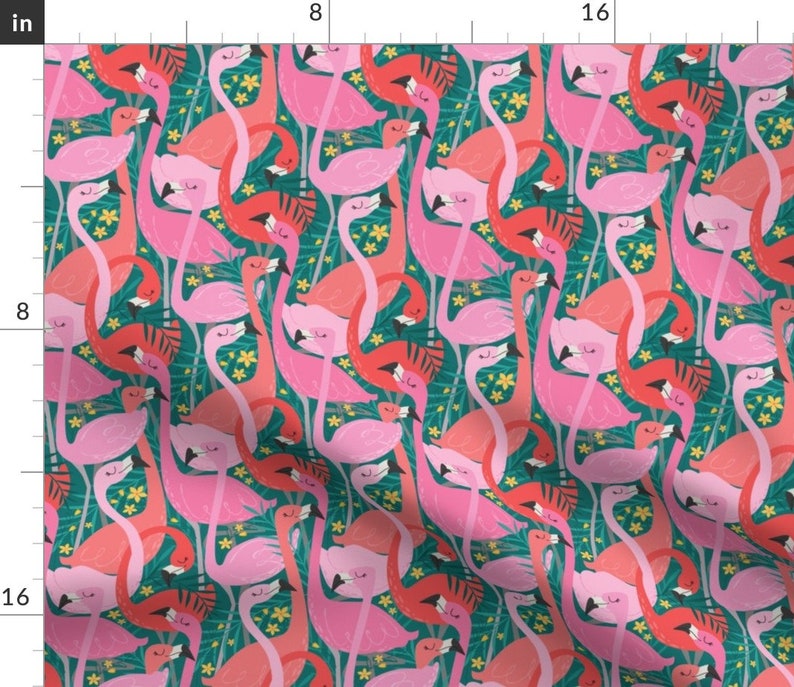 Pink Flamingo Table Runner Flock Of Flamingos by michaelzindell Bright Tropical Summer Jungle Cotton Sateen Table Runner by Spoonflower