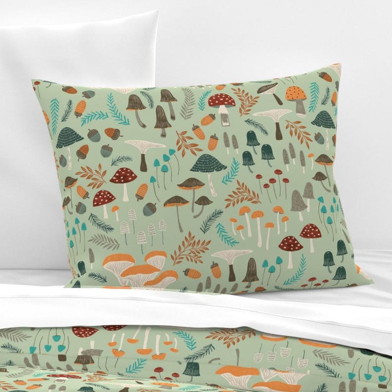 Whimsical Forest Bedding - Mushroom Foraging by yuanxu - Woodland Mushrooms Cotton Sateen Duvet Cover OR Pillow Shams by Spoonflower image 2