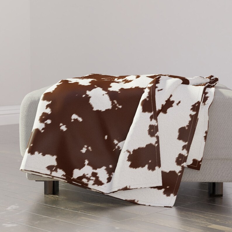 Realistic Brown Cow Hide by themadcraftduckie Rodeo Cowboy Country Throw Blanket with Spoonflower Fabric Faux Hide Throw Blanket