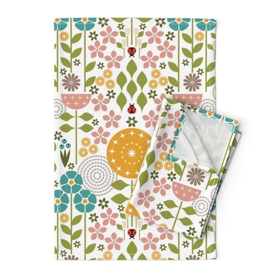 Scandinavian Tea Towels set of 2 Maximalist Folk Meadow by - Etsy