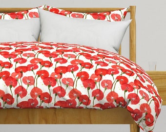 Floral Bedding - Poppies by honey_gherkin - Rememberance Poppies Blossom Flowers Cotton Sateen Duvet Cover OR Pillow Shams by Spoonflower