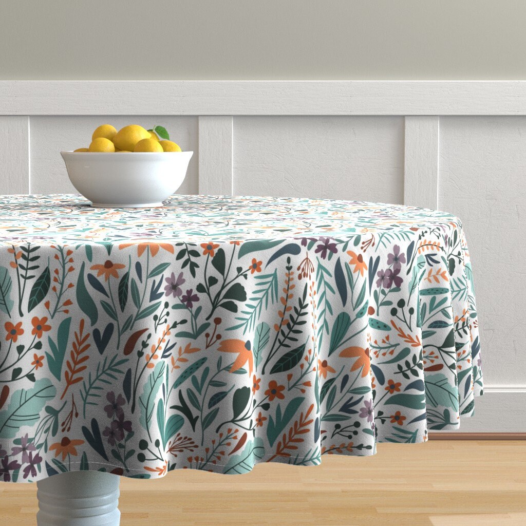 Autumn Round Tablecloth Painted Pumpkins by erin/_/_kendal Dark Fall Watercolor Colored Cotton Sateen Circle Tablecloth by Spoonflower