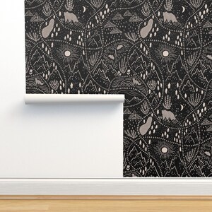 Woodland Aventure Non-Pasted Wallpaper - The Wild Woods by scarlet_soleil - Distressed Wilderness Bear Wallpaper Double Roll by Spoonflower
