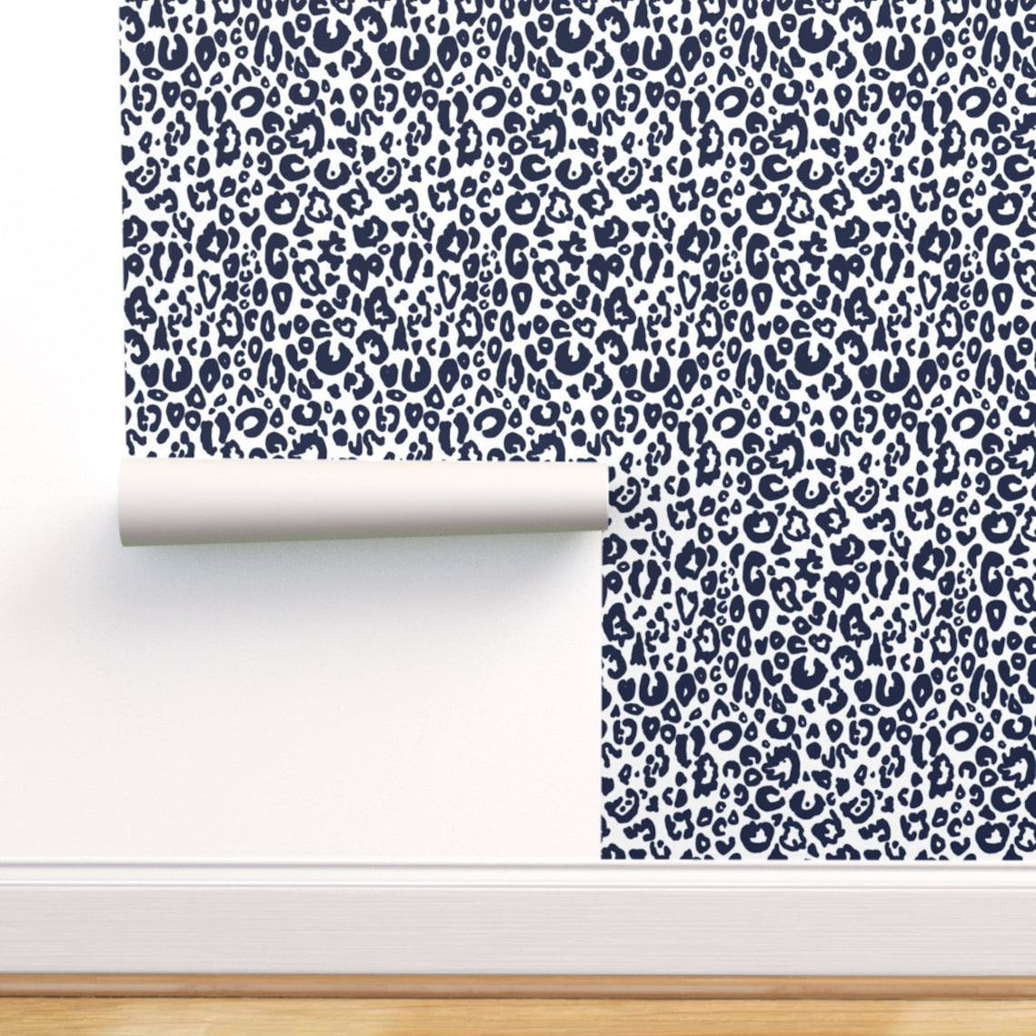 Animal Print Wallpaper Cheetah Chic Navy on White by Etsy