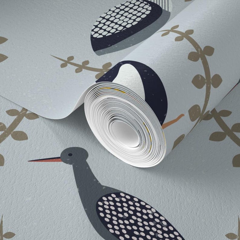 Scandinavian Birds Non-Pasted Wallpaper Scandi Gender Neutral Baby - Birds Of Scandinavia - Wreaths by popelephant Wallpaper by Spoonflower image 4