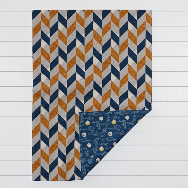 Parquetry and Indigo Cactus by nouveau/_bohemian Cozy Throw Blanket Southwestern Bohemian Blanket Home Decor with Spoonflower Fabric