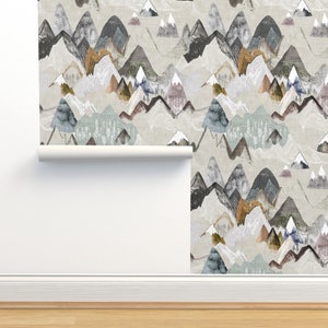Mountain Adventure Non-Pasted Wallpaper - Call Of The Mountains by nouveau_bohemian - Woodland Outdoors Wallpaper Double Roll by Spoonflower