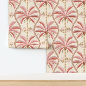 Wavy Stripes Non-Pasted Wallpaper Pink And Coral Tropical Retro - Palm Springs Palm Trees by misentangledvision Wallpaper by Spoonflower