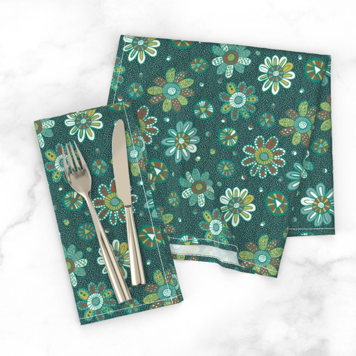 Dark Teal Floral Dinner Napkins set of 2 Patterned Flowers Etsy UK