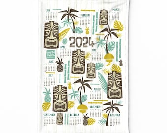 Torchon tropical - Island Tiki par heatherdutton - 2024 calendrier torchon calendrier toile de lin coton torchon Mid-Century par Spoonflower