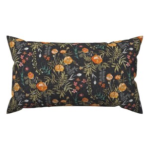 Painted Wildflowers Lumbar Pillow - Marigold Love Med  by nouveau_bohemian - Romantic Floral Dark Moody Floral Rectangle Accent Throw Pillow
