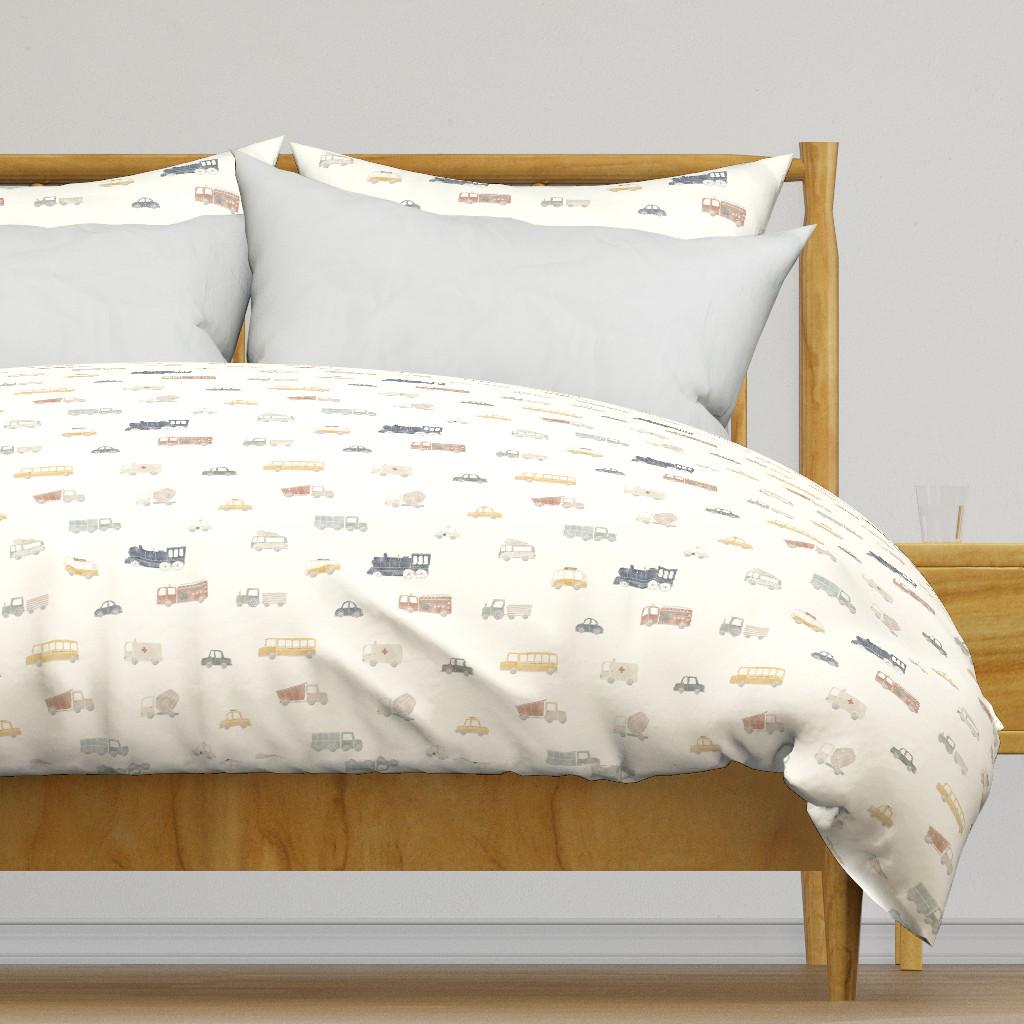 Boho Trucks Bettwäsche - Cars und Trucks von mariana_walker - Muted Colors Fahrzeuge Baumwollsatin Bettbezug ODER Kissenbezüge von Spoonflower