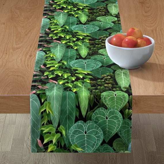 Table Runner Coral Palms Tropical Jungle Vintage Botanical Pink Cotton Sateen Table Runner Coral Palms Tropical Jungle Vintage Botanical Pink Cotton Sateen