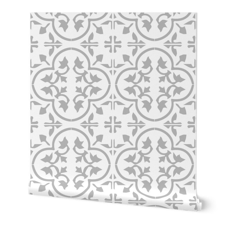 Moroccan Wallpaper Gray Light Moroccan Cement Tile by Mlags Etsy