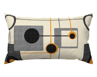 Mod Lumbar Pillow - Mid Century Modern Retro Vintage Geometric Rectangle Accent Throw Pillow - Mod Orange And Cream by chicca_besso