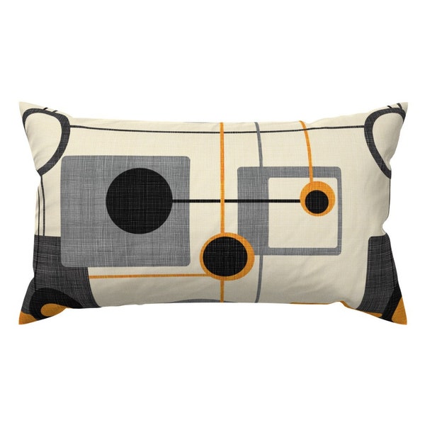 Mod Lumbar Pillow - Mid Century Modern Retro Vintage Geometric Rectangle Accent Throw Pillow - Mod Orange And Cream by chicca_besso