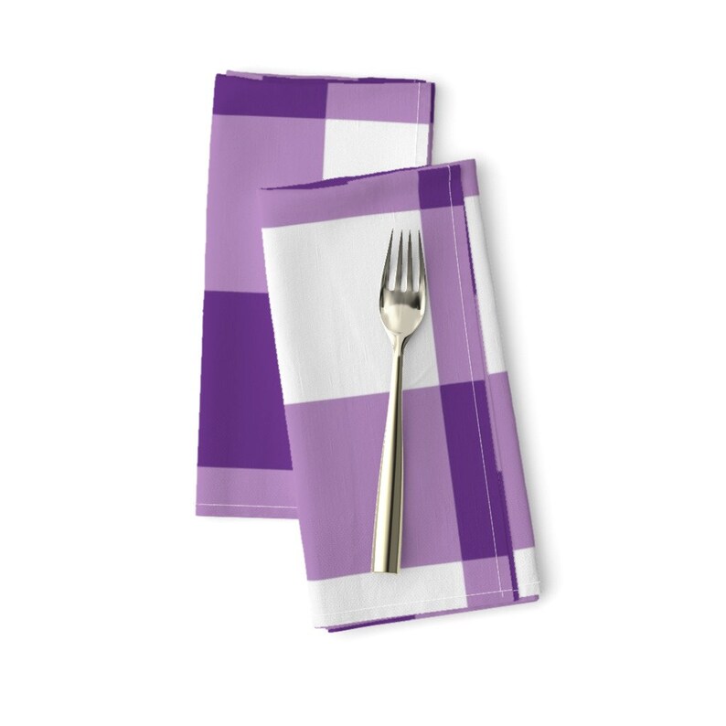 Set of 2 Check Dinner Napkins Gingham Plaid Purple White ...