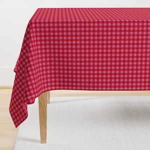 Red And Pink Check Tablecloth - Valentine&#39;s Day Gingham by yara_dutra - Bright Plaid Lovecore Cotton Sateen Tablecloth by Spoonflower