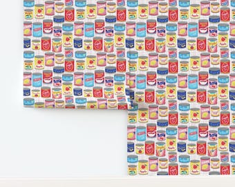 Retro Kitchen Non-Pasted Wallpaper Retro Kitchen Tins Retro Kitchen - Vintage Canned Goods by whimsical_brush Wallpaper by Spoonflower