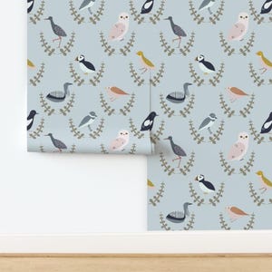 Scandinavian Birds Non-Pasted Wallpaper Scandi Gender Neutral Baby - Birds Of Scandinavia - Wreaths by popelephant Wallpaper by Spoonflower image 1