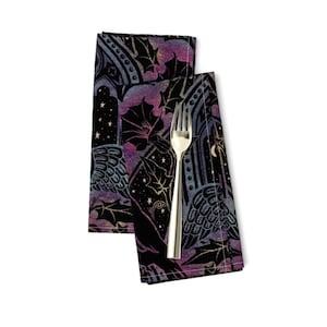 Raven Dinner Napkins (Set of 2) - Dark Gothic Large Scale by byre_wilde - Damask Spooky Bat Witch Skull Pumpkin Cloth Napkins by Spoonflower