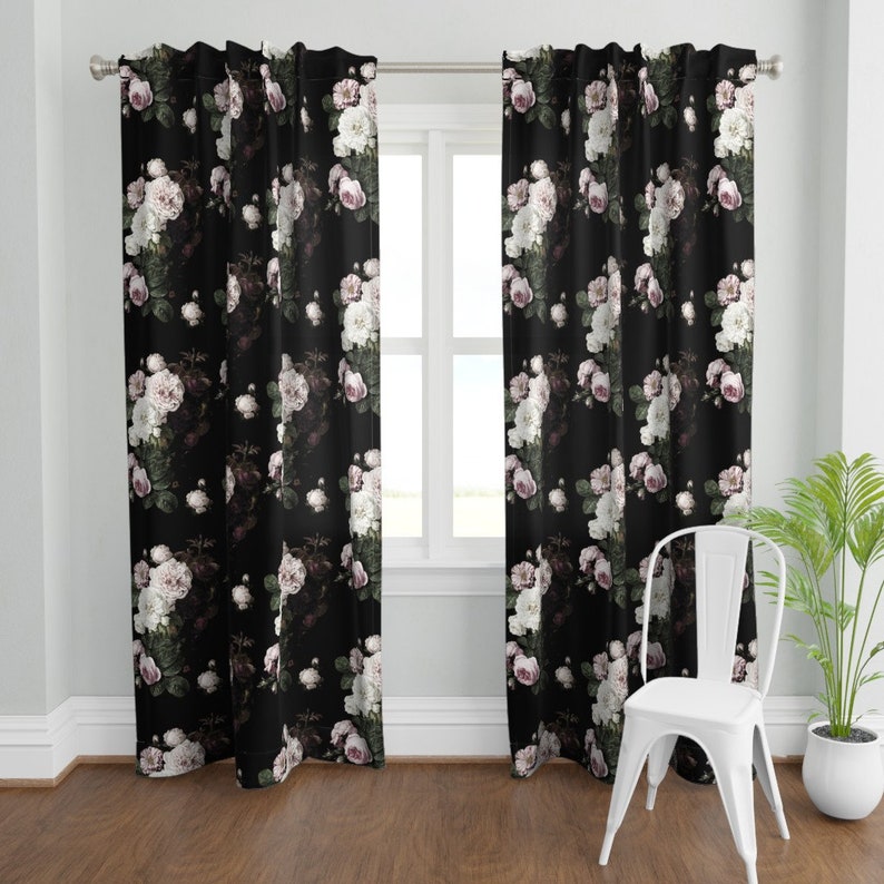 Dark Floral Curtain Panel Vintage Roses Jumbo Dark by Etsy Canada