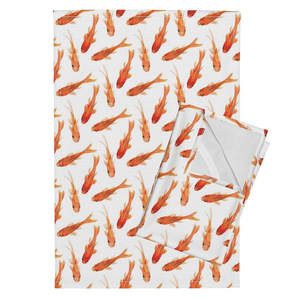 Playful Orange Gold Fish Tea Towels Goldfish by Jillbyers Etsy