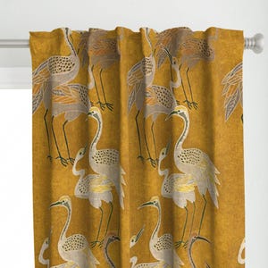 Maximalism Curtain Panel - Golden Hour Cranes by shellyreneedesigns - Art Deco Birds Boho Crane Luxe Custom Curtain Panel by Spoonflower