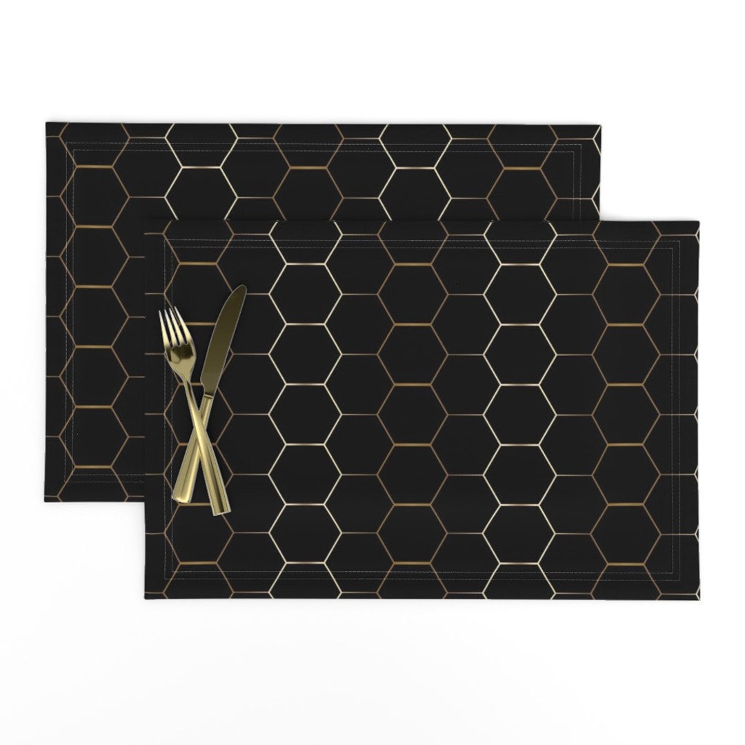 Geometric Placemats set of 2 Gold and Black Hex Tile Etsy
