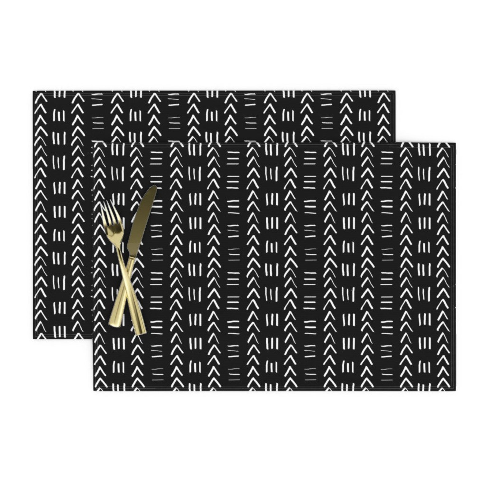 Tribal Placemats Set of 2 Mudcloth Black White by Etsy