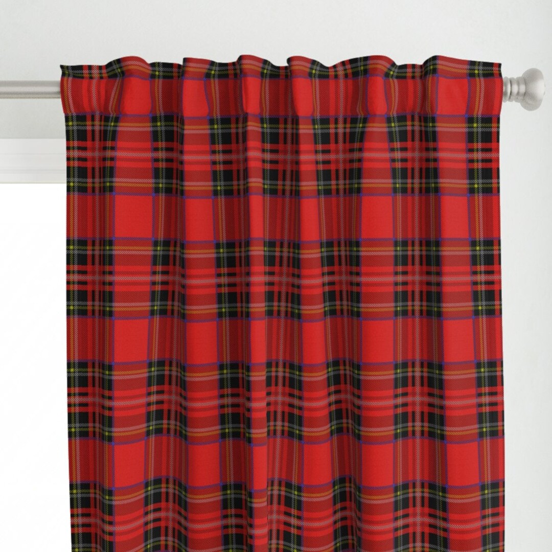 Red Stewart Plaid Curtain Panel - Scottish Tartan Red Christmas ...