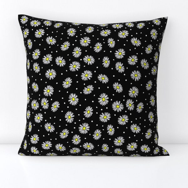 White Daisy Throw Pillow - Daisy Dots  by faye_giblin - Retro 90s  Summer Days Small Floral Decorative Square Throw Pillow by Spoonflower