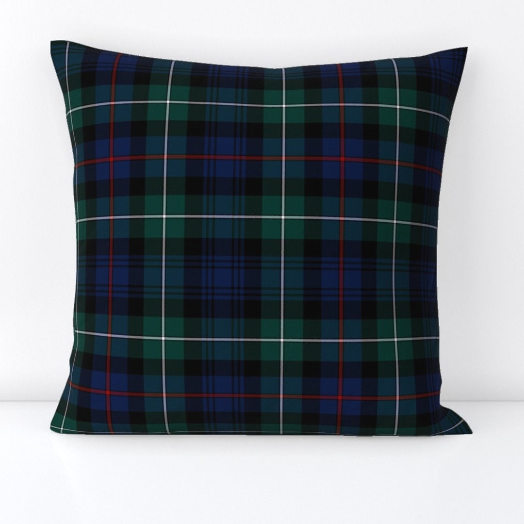 Blue Tartan Plaid Throw Pillow Mackenzie Tartan by Weavingmajor Green