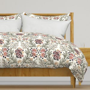 Watercolor Floral Bedding - Fiona&#39;s Garden by sabinamariadesign - Romantic Rose Cotton Sateen Duvet Cover OR Pillow Shams by Spoonflower