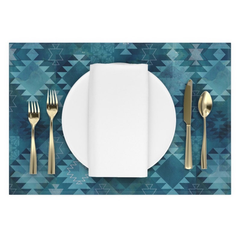 - Kilim Dark Blue by adenaj Set of 2 Bohemian Abstract Turquoise Boho Home Decor Cloth Placemats by Spoonflower Tribal Placemats